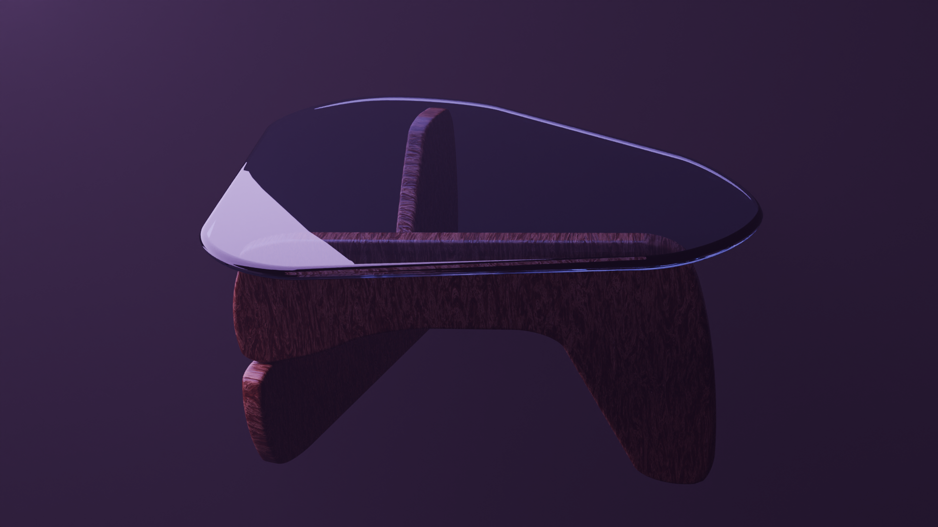 Render of a glass and wooden table.